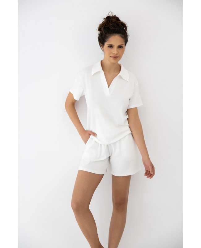 Piżama damska Sensis Sia bawełna modal prążek polo krótki rękaw
