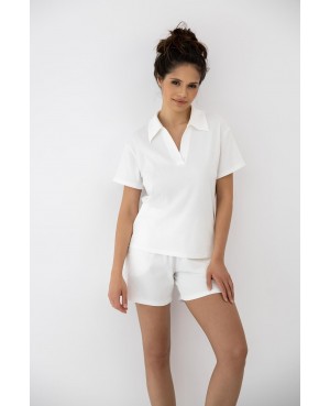 Piżama damska Sensis Sia bawełna modal prążek polo krótki rękaw