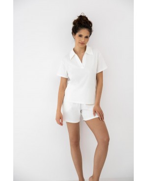 Piżama damska Sensis Sia bawełna modal prążek polo krótki rękaw
