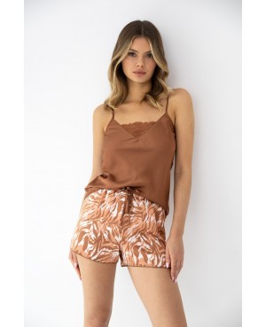 Piżama damska Sensis Velenisse satynowa koronka print ramiączka