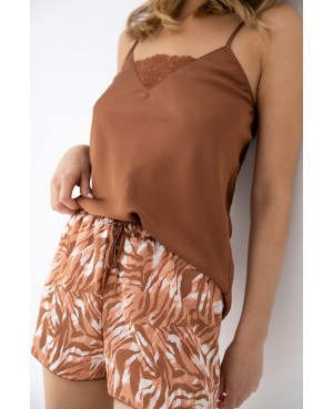 Piżama damska Sensis Velenisse satynowa koronka print ramiączka