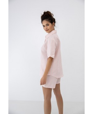 Piżama damska Sensis Selene len bawełna paski kołnierzyk krótki rękaw