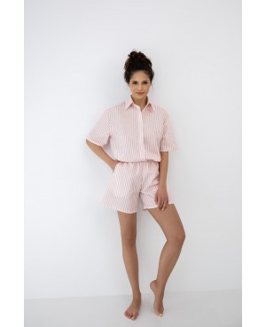 Piżama damska Sensis Selene len bawełna paski kołnierzyk krótki rękaw