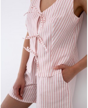 Piżama damska Sensis Felicity len bawełna paski bez rękawów