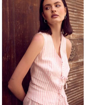 Piżama damska Sensis Felicity len bawełna paski bez rękawów