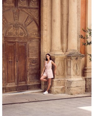 Piżama damska Sensis Felicity len bawełna paski bez rękawów