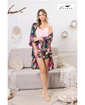 Piżama damska satynowa Leveza Gemma 1745 ramiączka regulowane szorty wzór