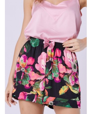 Piżama damska satynowa Leveza Gemma 1745 ramiączka regulowane szorty wzór