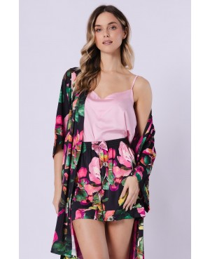 Piżama damska satynowa Leveza Gemma 1745 ramiączka regulowane szorty wzór