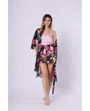 Piżama damska satynowa Leveza Gemma 1745 ramiączka regulowane szorty wzór
