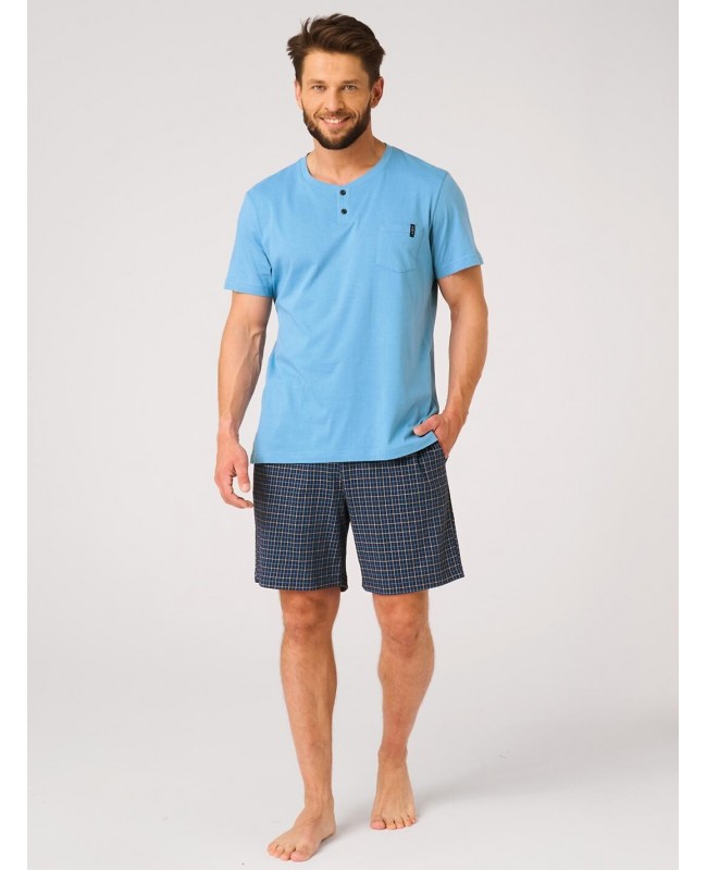 Piżama męska Key MNS 414 A26 krótki rękaw bawełna 100% kratka