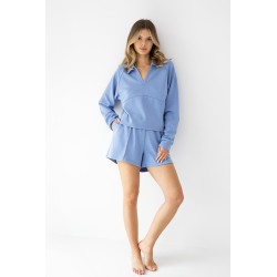 Komplet damski homewear Sensis Blaire W26 błękitny modalowy z szortami wygodny stylowy
