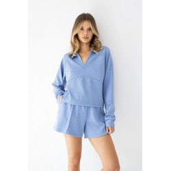 Komplet damski homewear Sensis Blaire W26 błękitny modalowy z szortami wygodny stylowy