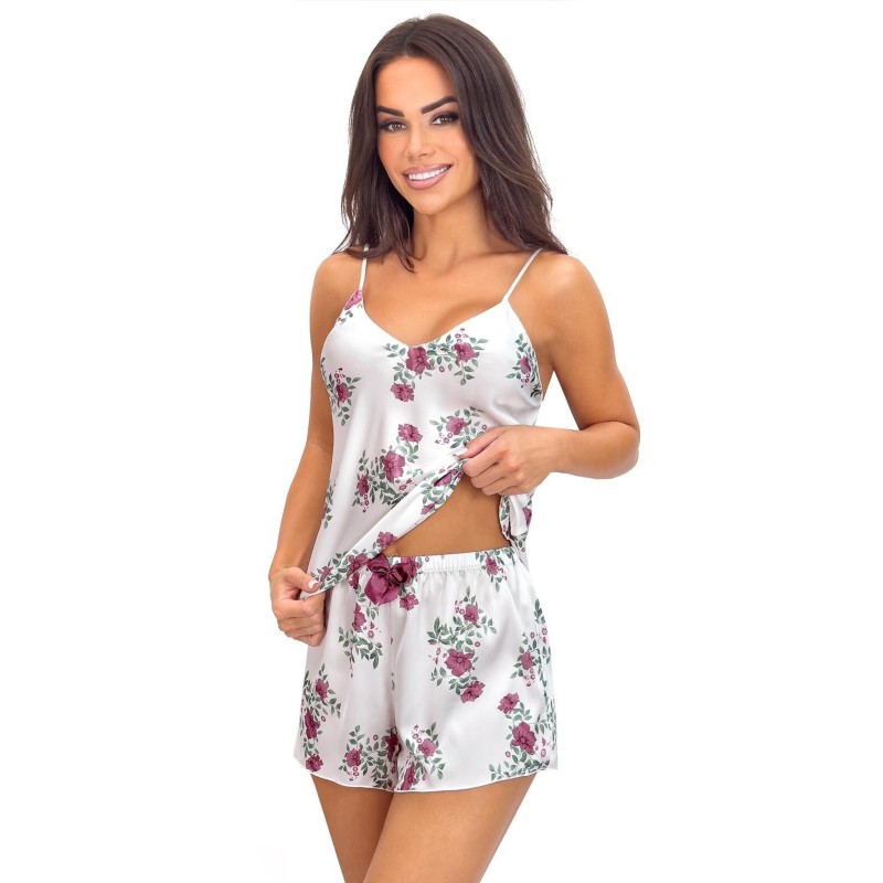 Satynowa piżama damska Julia 1/2 w/r – elegancki komplet w kwiaty, regulowane ramiączka, S-2XL