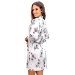 Satynowy szlafrok damski Julia – elegancki, kwiatowy, wiązany w pasie, rękaw 7/8