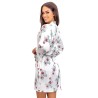 Satynowy szlafrok damski Julia – elegancki, kwiatowy, wiązany w pasie, rękaw 7/8
