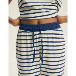 Piżama damska bawełniana Henderson Eulana paski 7/8 krótki rękaw