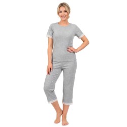 Piżama damska Donna Megi 3/4 prążkowana z koronką wygodna i elegancka