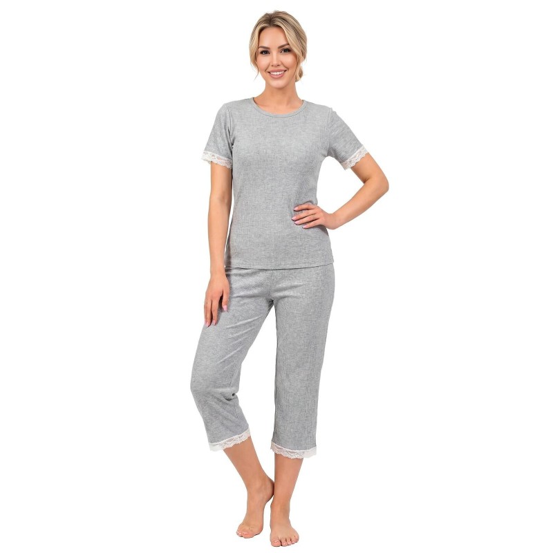Piżama damska Donna Megi 3/4 prążkowana z koronką wygodna i elegancka