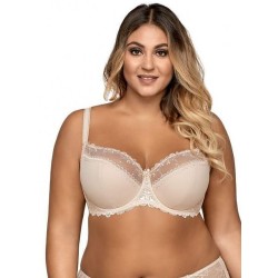 Biustonosz półusztywniany Ava 1030 beżowy koronkowy semi soft z mikrofibry