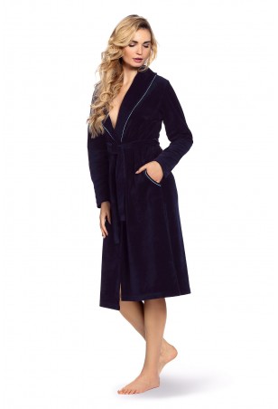 Szlafrok damski długi z kołnierzem De Lafense Welur Lydie 390 3XL-5XL