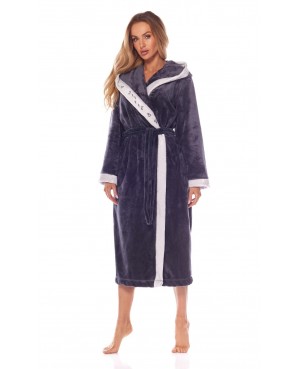 Szlafrok damski z kapturem L&L 2207 Erica długi M-2XL