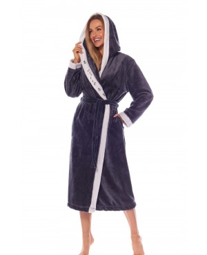 Szlafrok damski z kapturem L&L 2207 Erica długi M-2XL