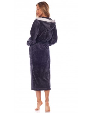 Szlafrok damski z kapturem L&L 2207 Erica długi M-2XL
