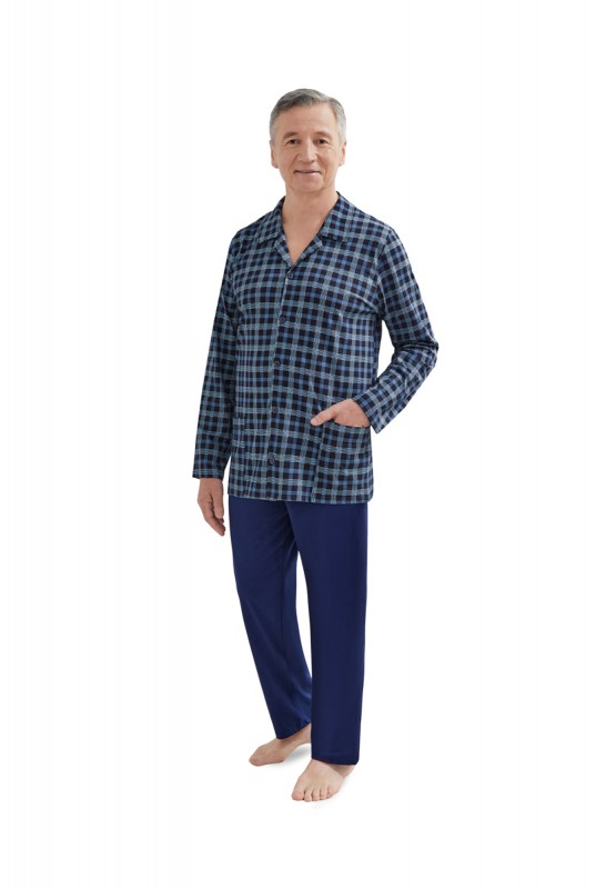 Piżama męska Antoni 403 – rozpinana, bawełna 100%, kołnierzyk, kieszenie, spodnie długie