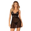 Koszulka babydoll czarna koronka w połączeniu z tiulową siateczką Obsessive Chemeris Babydoll XS-2XL