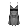 Koszulka babydoll czarna koronka w połączeniu z tiulową siateczką Obsessive Chemeris Babydoll XS-2XL