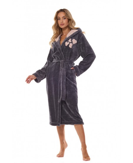 Długi szlafrok damski z kapturem L&L 2410 LV rozmiar S-XL