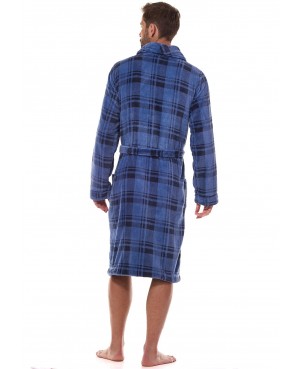 Szlafrok męski L&L 2455 Hero – miękka dzianina w kratkę, szalowy kołnierz