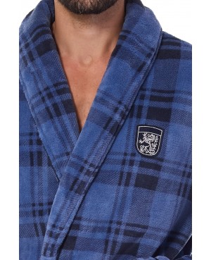 Szlafrok męski L&L 2455 Hero – miękka dzianina w kratkę, szalowy kołnierz