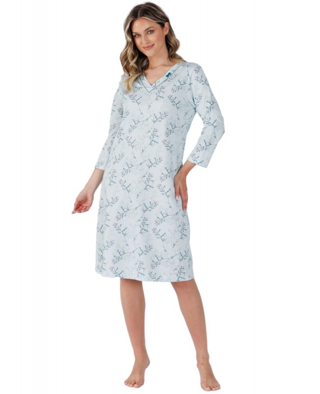 Koszula damska M-Max Leveza Zulen 1485 – bawełna, wzór w gałązki, rękaw 3/4, M-2XL