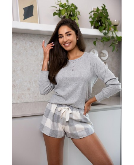 Piżama damska Sensis Maggie – prążkowana koszulka, długi rękaw, szorty, S-XL