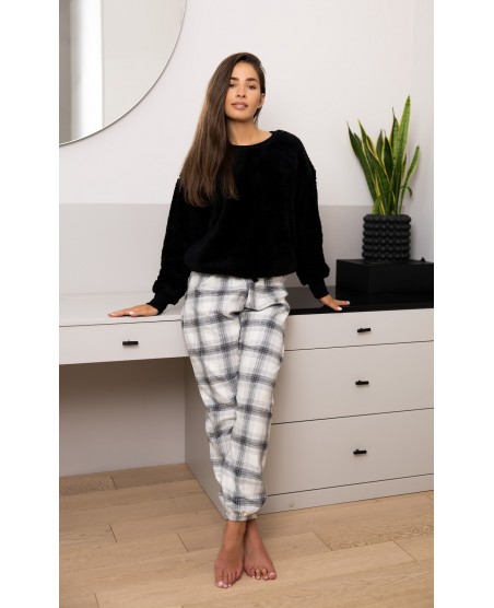 Ciepła piżama damska Sensis Meredith – długi rękaw, dzianina soft i flanela, S-XL