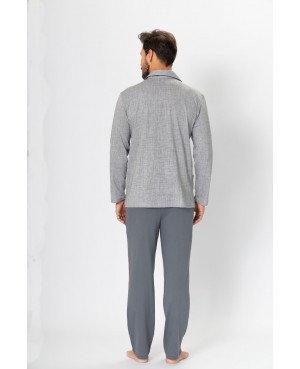 Męska piżama z kołnierzykiem, długi rękaw, bawełna, rozpinana góra Ambroży