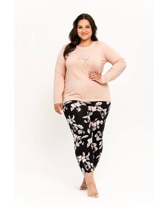 Piżama damska Taro Katie 3255 – długi rękaw, 3XL-4XL, wzorzyste spodnie