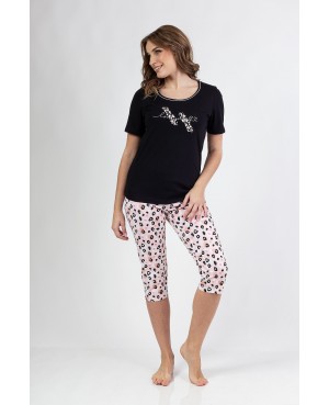 Piżama damska Regina 689 – krótki rękaw, wzorzyste spodnie typu rybaczki, M-XL