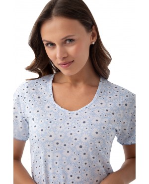 Bawełniana koszula damska Luna 284 – kwiatowy print, krótki rękaw, M-2XL