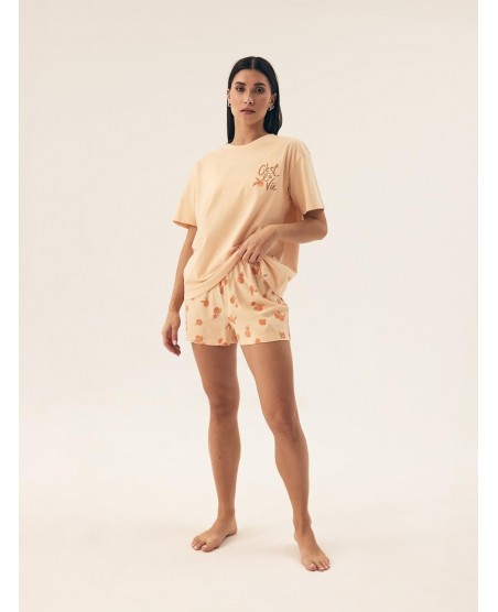 Piżama damska Henderson Ladies 42684 Naranja – bawełniana, krótki rękaw, owocowy print