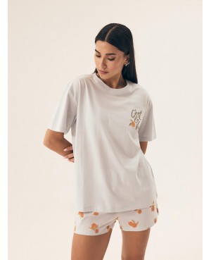 Piżama damska Henderson Ladies 42684 Naranja – bawełniana, krótki rękaw, owocowy print