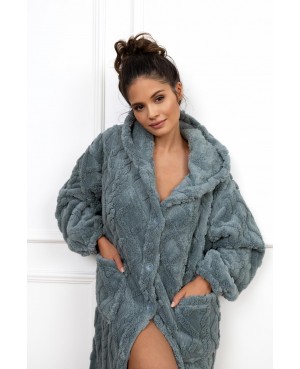 Szlafrok damski z kapturem Sensis Grethen wypukły wzór guziki kieszenie