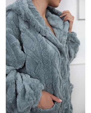 Szlafrok damski z kapturem Sensis Grethen wypukły wzór guziki kieszenie