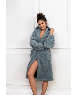 Szlafrok damski z kapturem Sensis Grethen wypukły wzór guziki kieszenie