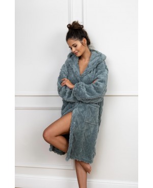 Szlafrok damski z kapturem Sensis Grethen wypukły wzór guziki kieszenie