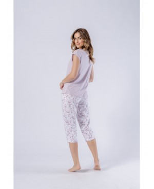 Piżama damska Fabiana 1543 – krótki rękaw, spodnie 3/4, 100% bawełna, pastelowy print
