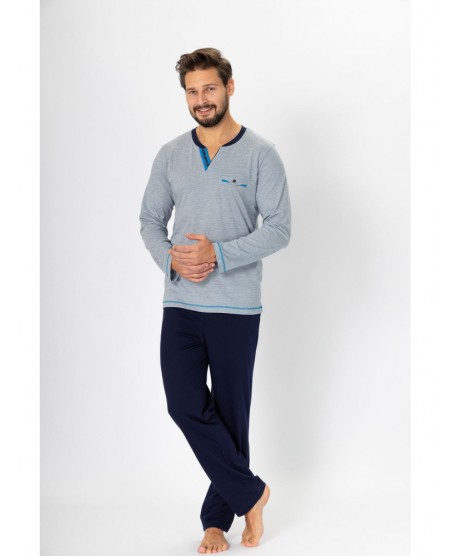 Piżama męska bawełniana długi rękaw Roch 538 dł/r M-2XL – styl i komfort w 100% bawełnie