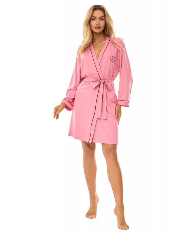 Szlafrok damski L&L 2504 – cienka wiskoza, haft, długość przed kolano, S–XL